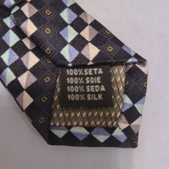 Croft & Barrow 100% Silk Geometric Tie – Blue, Navy, Gray & Black Checkered - Picture 6 of 8